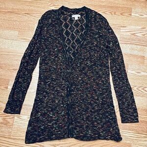 NWOT Coldwater Creek Dark Multicolor Long Cardigan Size Large Single Button